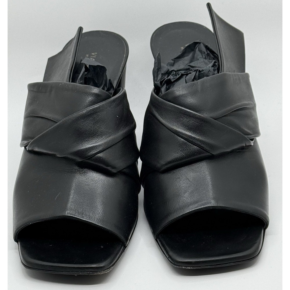 Via Spiga Black Leather Open Toe Block Heel Mule‎ Sandals Women's 6 Italy